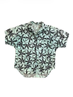 Mint Green Light Blue Palm Tree Print Short-Sleeve Hawaiian Shirt